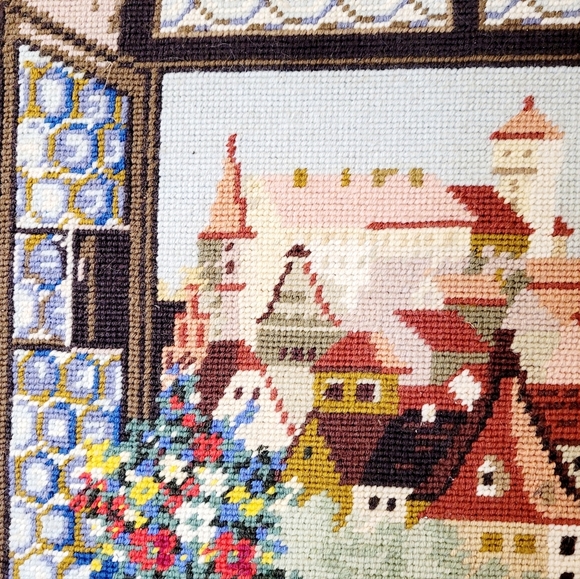 Vintage Cottage Homes Town Scene Landscape Handmade Crosstitched 15.5x9 UNFRAMED - Picture 3 of 5